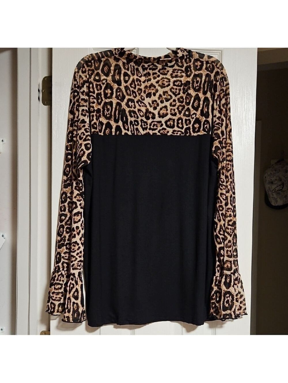 Leopard Print Sheer LS Blouse Size 3XL